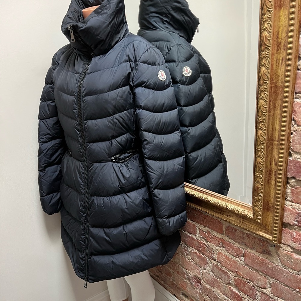MONCLER  navy blue puffer coat with cowl neck - Picture 14 of 16